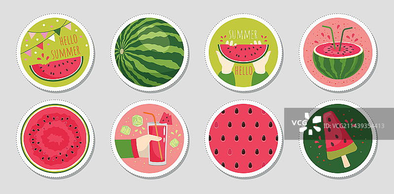 西瓜贴纸套装图片素材