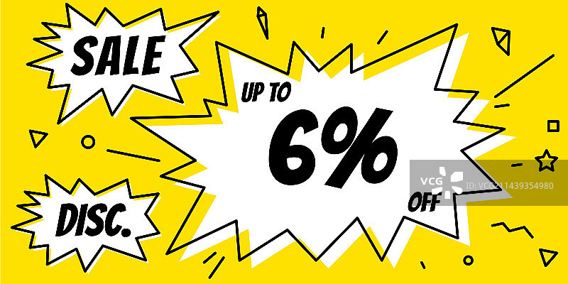 6个促销折扣气泡线条艺术聊天漫画banner图片素材