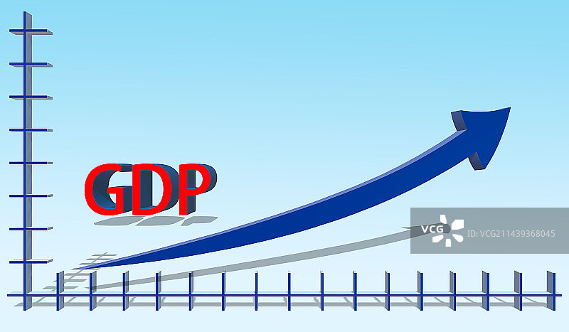 蓝色背景下箭头符号的特写镜头，GDP数据统计图片素材
