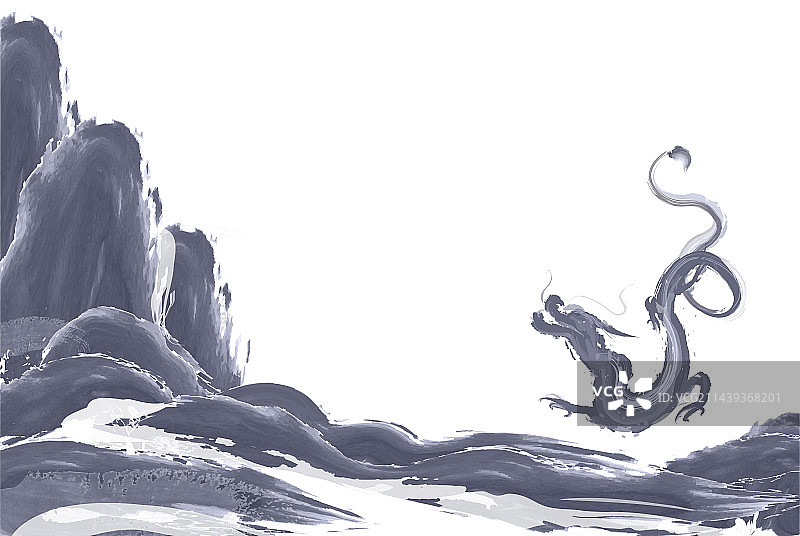 中国风山水水墨龙文化潜龙出海.图片素材
