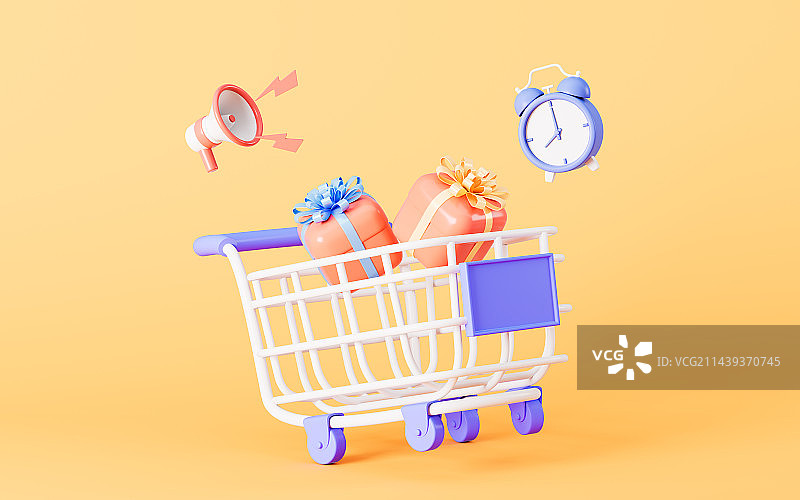 购物限时打折概念3D渲染图片素材