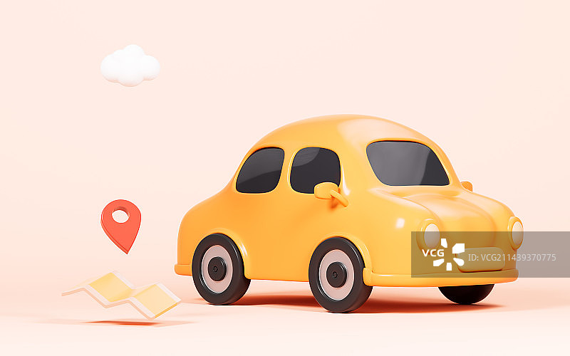卡通汽车与地图3D渲染图片素材