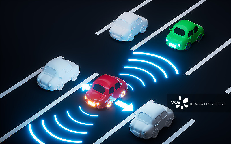 无人驾驶自动驾驶技术概念3D渲染图片素材