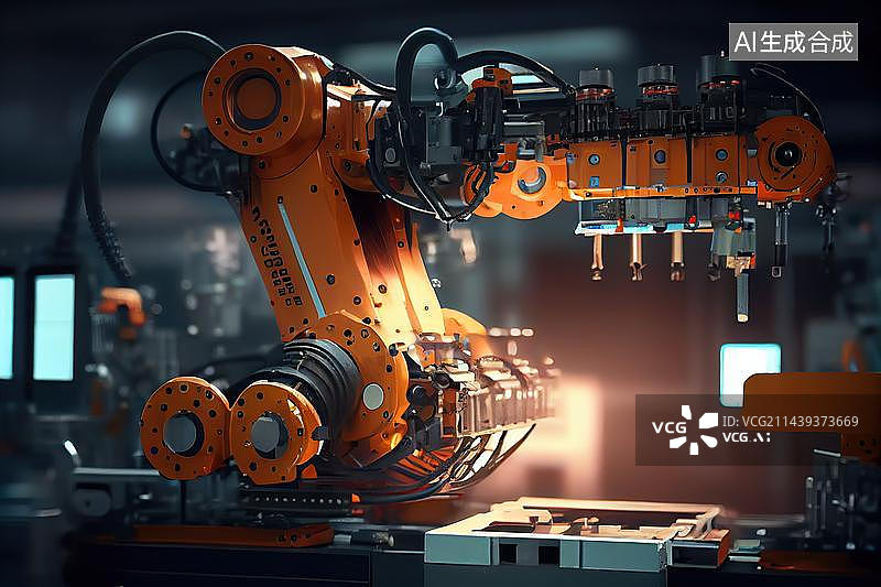 【AI数字艺术】AI生成的插图机器人操控生产车间图片素材