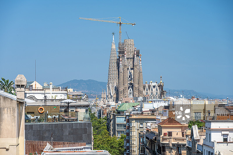 西班牙建造中的圣家堂晴天图片素材