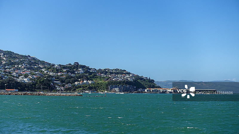 蓝天下的惠灵顿海景和城市景观图片素材