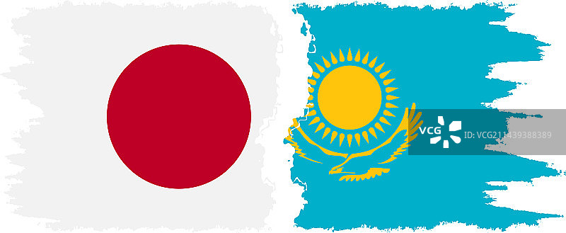 哈萨克斯坦与日本复古旗帜连接图片素材