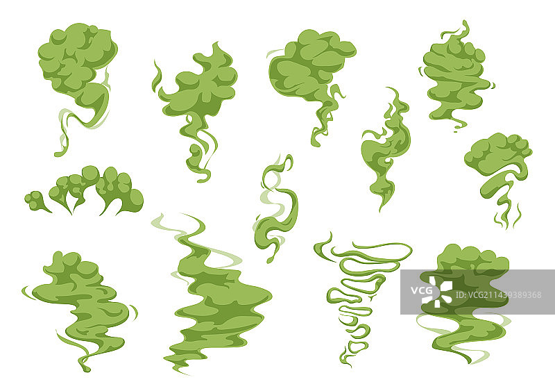 卡通绿色臭味烟雾云朵合集图片素材