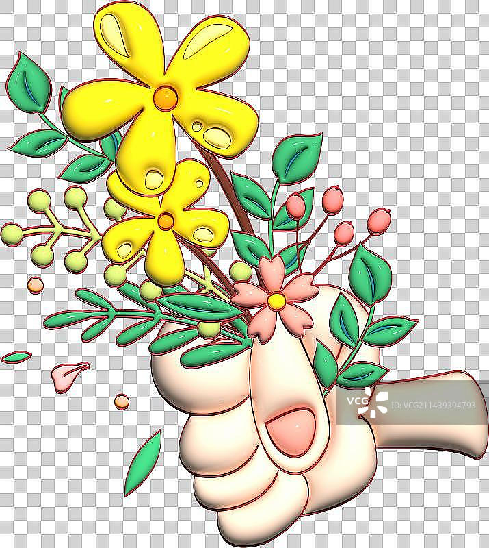 膨胀手持花花春日祝福图片素材