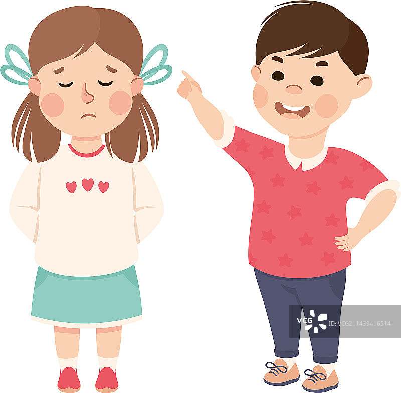 欺凌不开心的女孩的冒犯性男孩图片素材