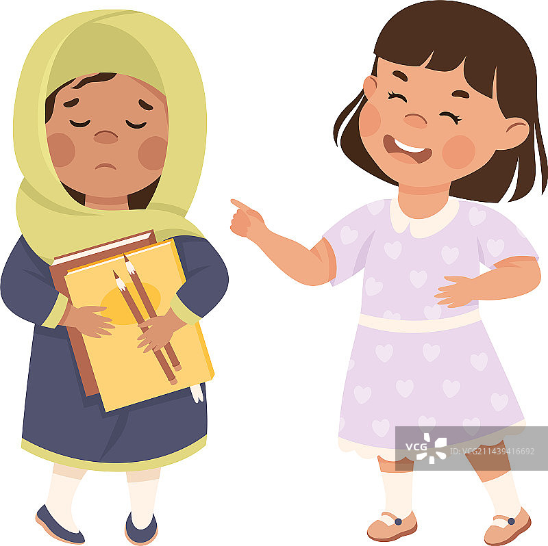 坏女孩嘲笑戴头巾的同学图片素材