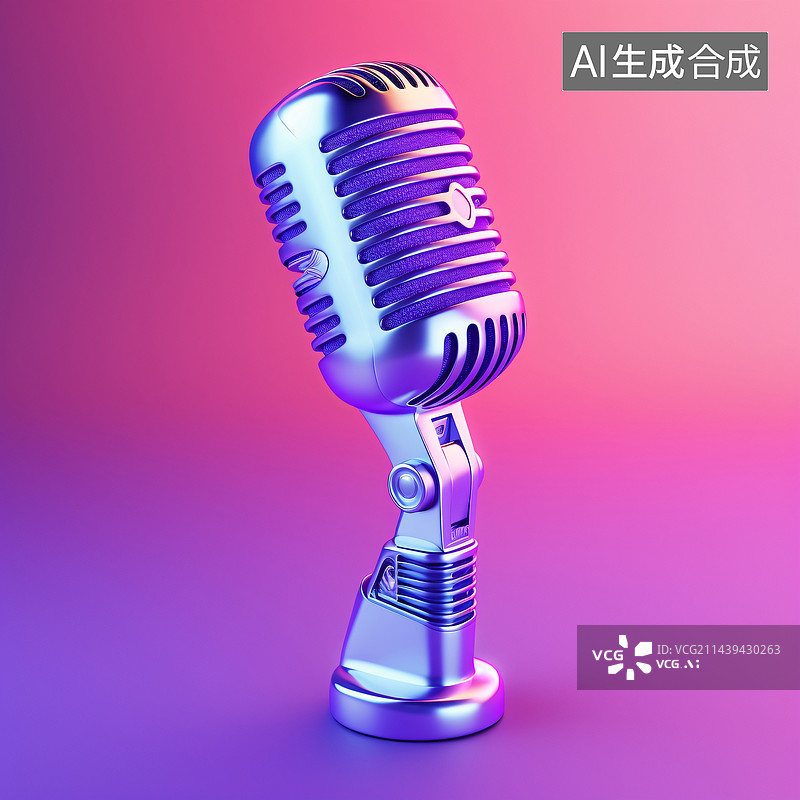 【AI数字艺术】复古银色麦克风特写卡拉OK背景3d渲染图片素材