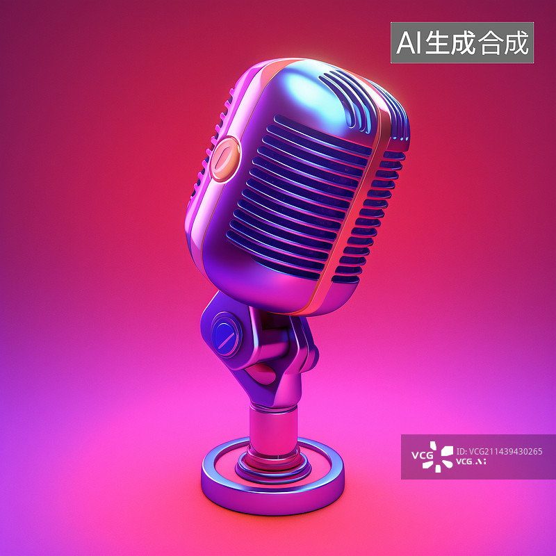 【AI数字艺术】复古银色麦克风特写卡拉OK背景3d渲染图片素材