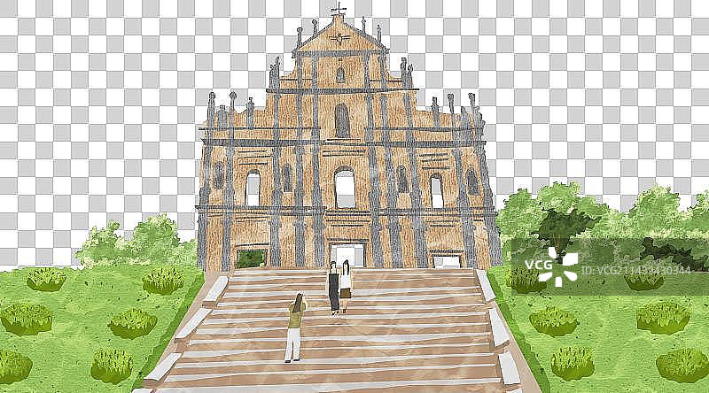 澳门大三巴牌坊插画元素图片素材