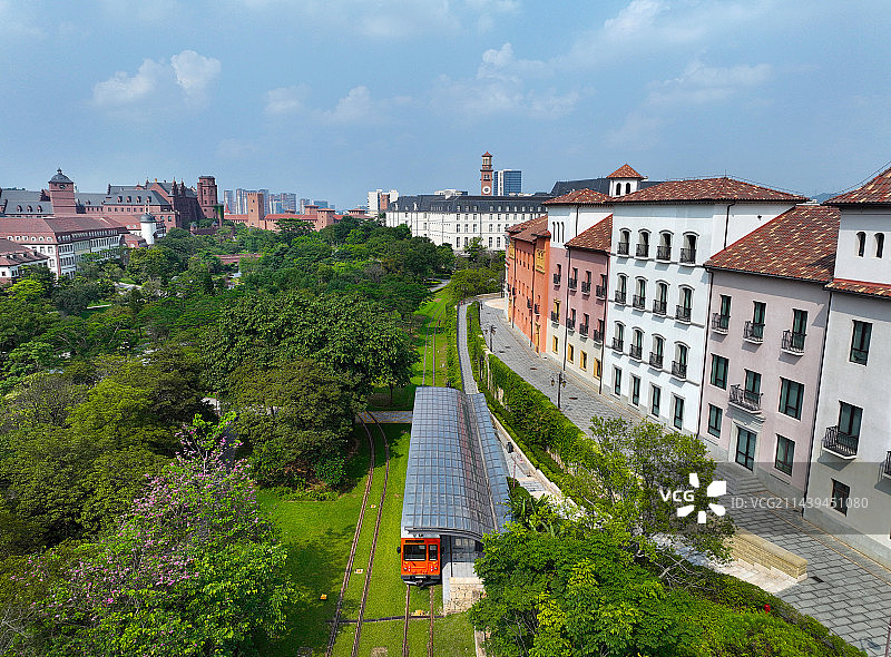 广东省东莞市大朗镇松山湖风景区桃源公园华为溪流背坡村航拍图片素材