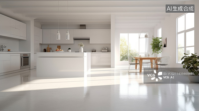 【AI数字艺术】现代开放性厨房建筑空间样板间图片素材