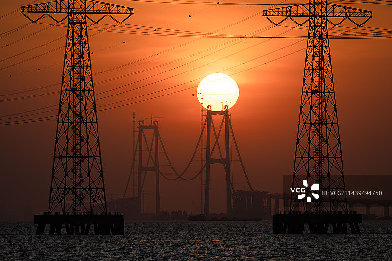 深中通道日落图片素材