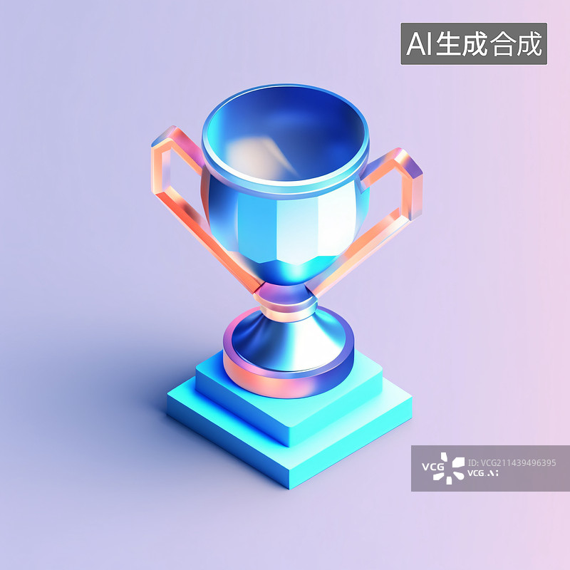 【AI数字艺术】金属奖杯在渐变色背景插画图片素材