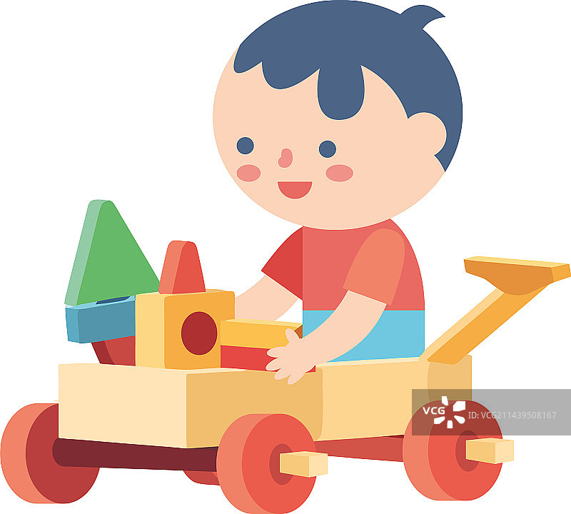 户外玩玩具车的微笑男孩图片素材