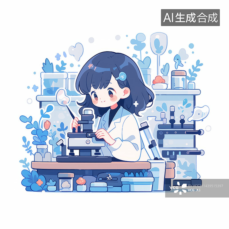 【AI数字艺术】实验室中的科学家2D扁平风格儿童插画图片素材