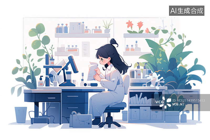 【AI数字艺术】实验室中的科学家2D扁平风格儿童插画图片素材