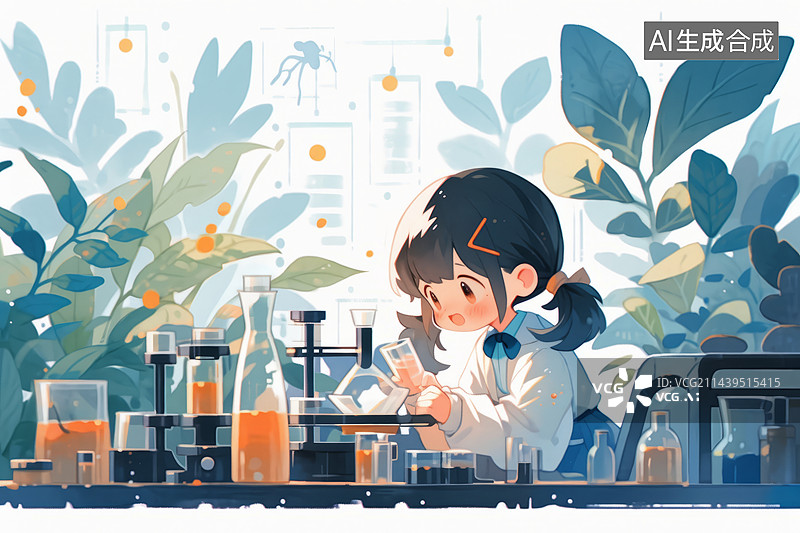 【AI数字艺术】实验室中的科学家2D扁平风格儿童插画图片素材
