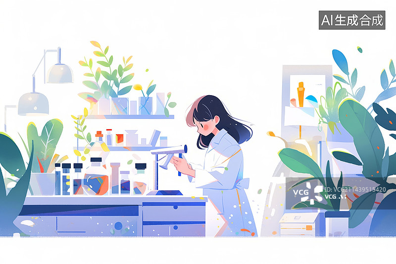 【AI数字艺术】实验室中的科学家2D扁平风格儿童插画图片素材