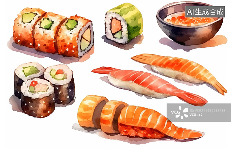 【AI数字艺术】白色背景的寿司特写镜头图片素材