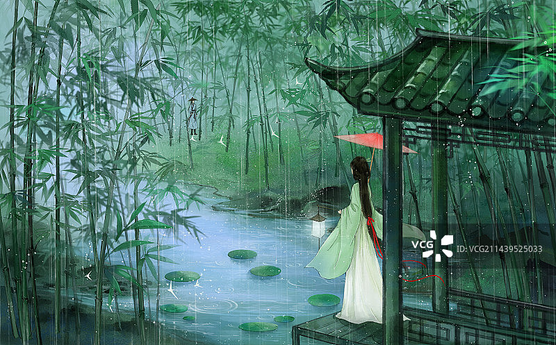 中国风插画诗经唯美画卷风雨图片素材