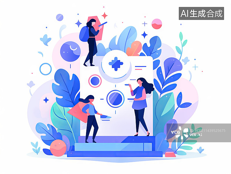 【AI数字艺术】2D扁平风格简洁商务职场场景插画插图图片素材