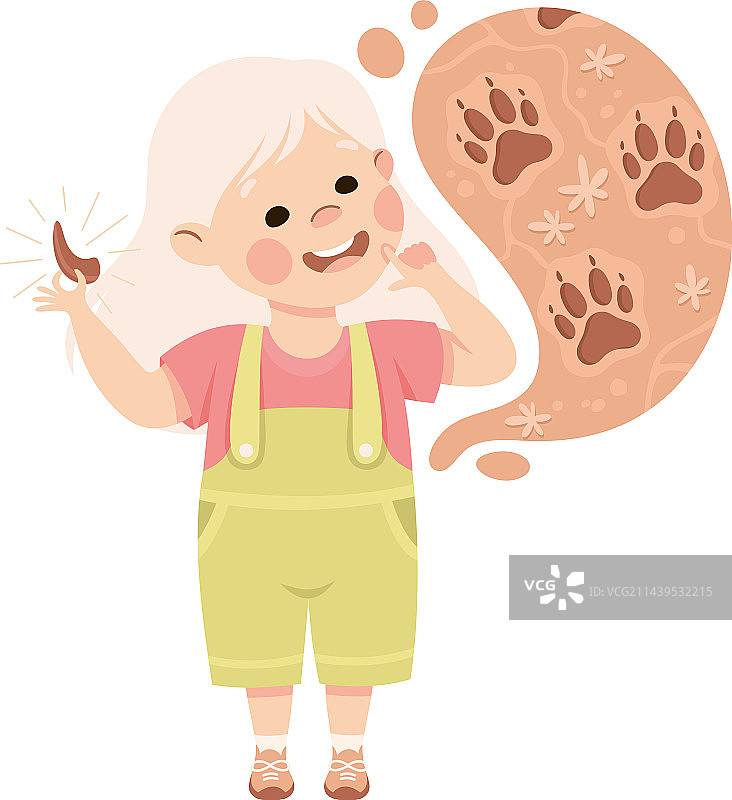 小女孩想象泡泡里的野兽爪印图片素材