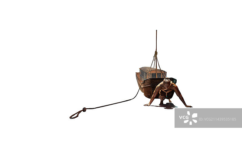 河流两岸的苦力，纤夫图片素材