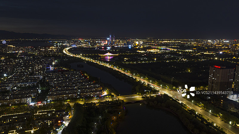 宁夏银川城区夕阳、夜景风光图片素材