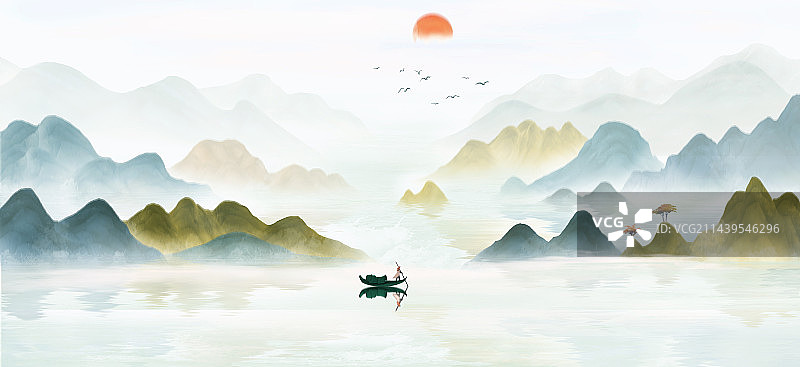 中国风水墨意境山水画图片素材