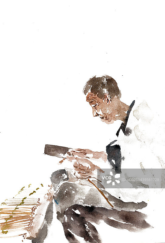 削筷子的男子图片素材