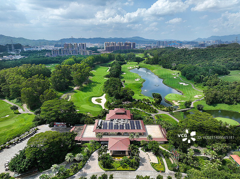 广东省深圳市龙华区观澜湖黎光会所与宝能汽车研发中心航拍图片素材