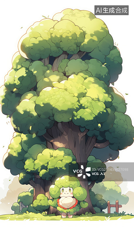 【AI数字艺术】可爱的苍天大树，小孩子成长概念图片素材