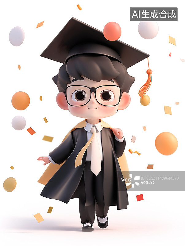 【AI数字艺术】穿着学位服的男生3d插画图片素材