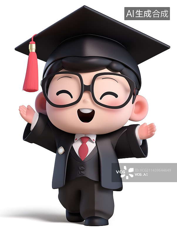 【AI数字艺术】穿着学位服的男生3d插画图片素材