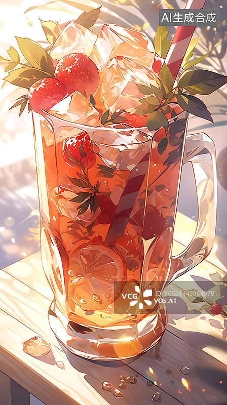 【AI数字艺术】夏季水果冰茶冷饮饮料插画图片素材
