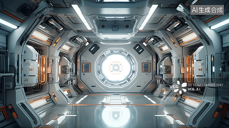 【AI数字艺术】三维渲染概念太空站舱体科技背景图片素材