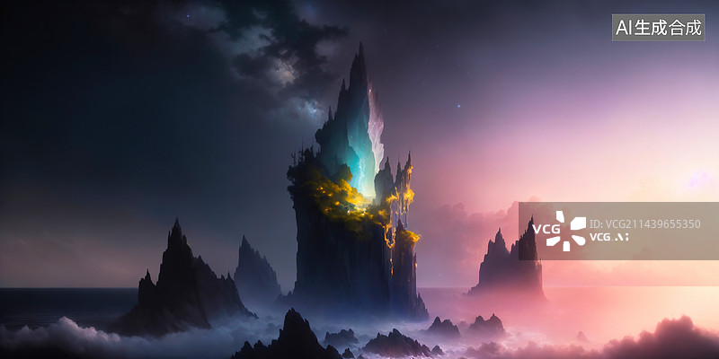 【AI数字艺术】奇幻海岛星辰风光壁纸图片素材
