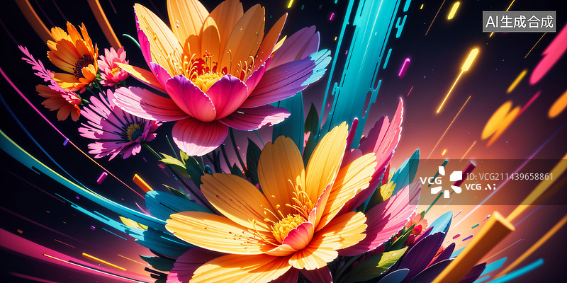 【AI数字艺术】抽象花卉彩绘背景图片素材