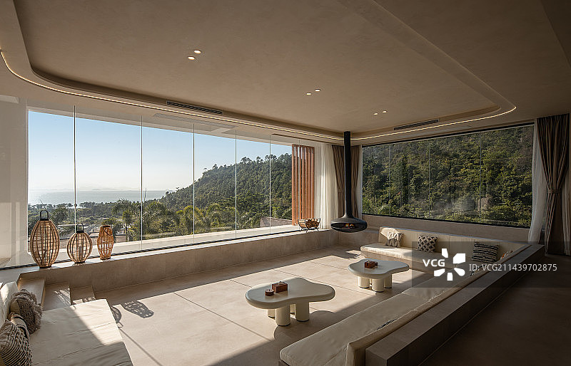 海景别墅客厅沙发区娱乐区室内图片素材