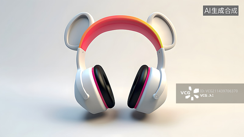【AI数字艺术】3D米老鼠猫咪耳机元素图片素材