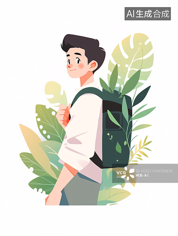 【AI数字艺术】背着书包的男生扁平风格图片素材