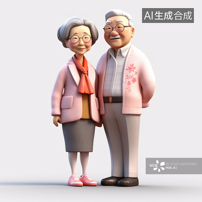 【AI数字艺术】3D渲染的可爱卡通老年人物图片素材