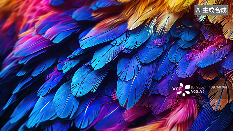 【AI数字艺术】高饱和生成式彩色羽毛特写壁纸图片素材