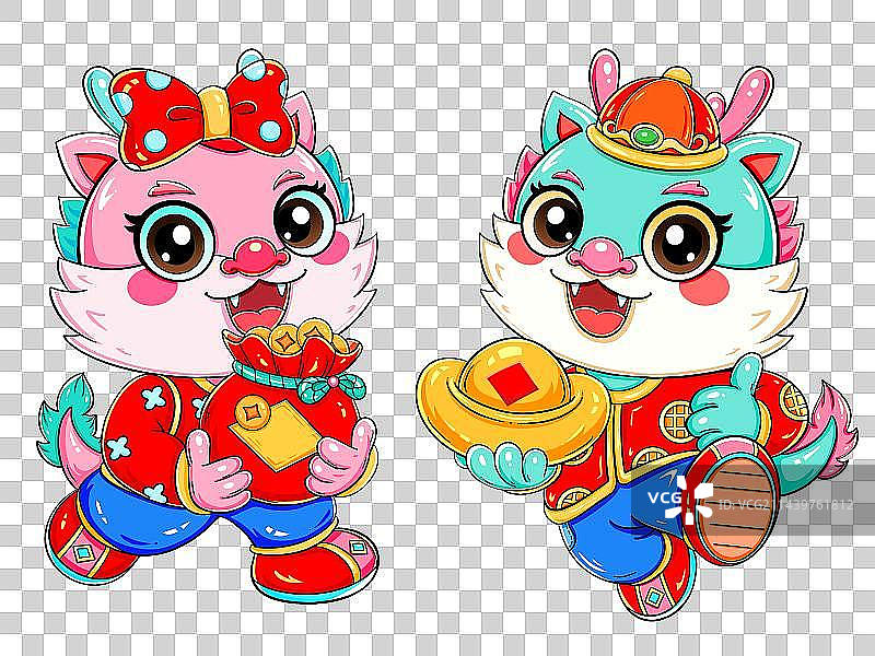 国潮龙年情侣龙拜年元素图片素材