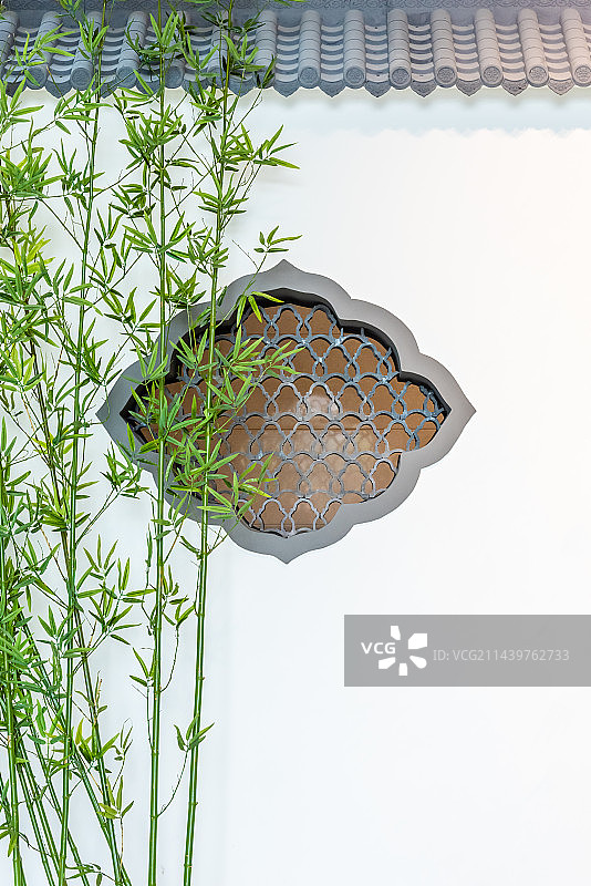 室内青瓦白墙竹林江南建筑装饰图片素材